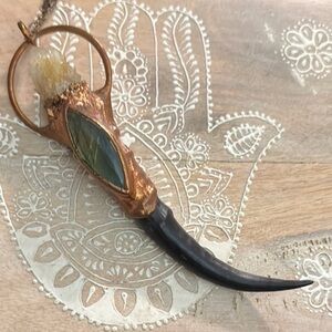 Copper, Black Horn, Crystal & Labradorite Pendant Necklace